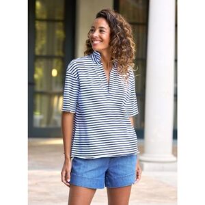 Frank & Eileen Patty Popover Henley T-Shirt Striped Short Sleeve Size Large